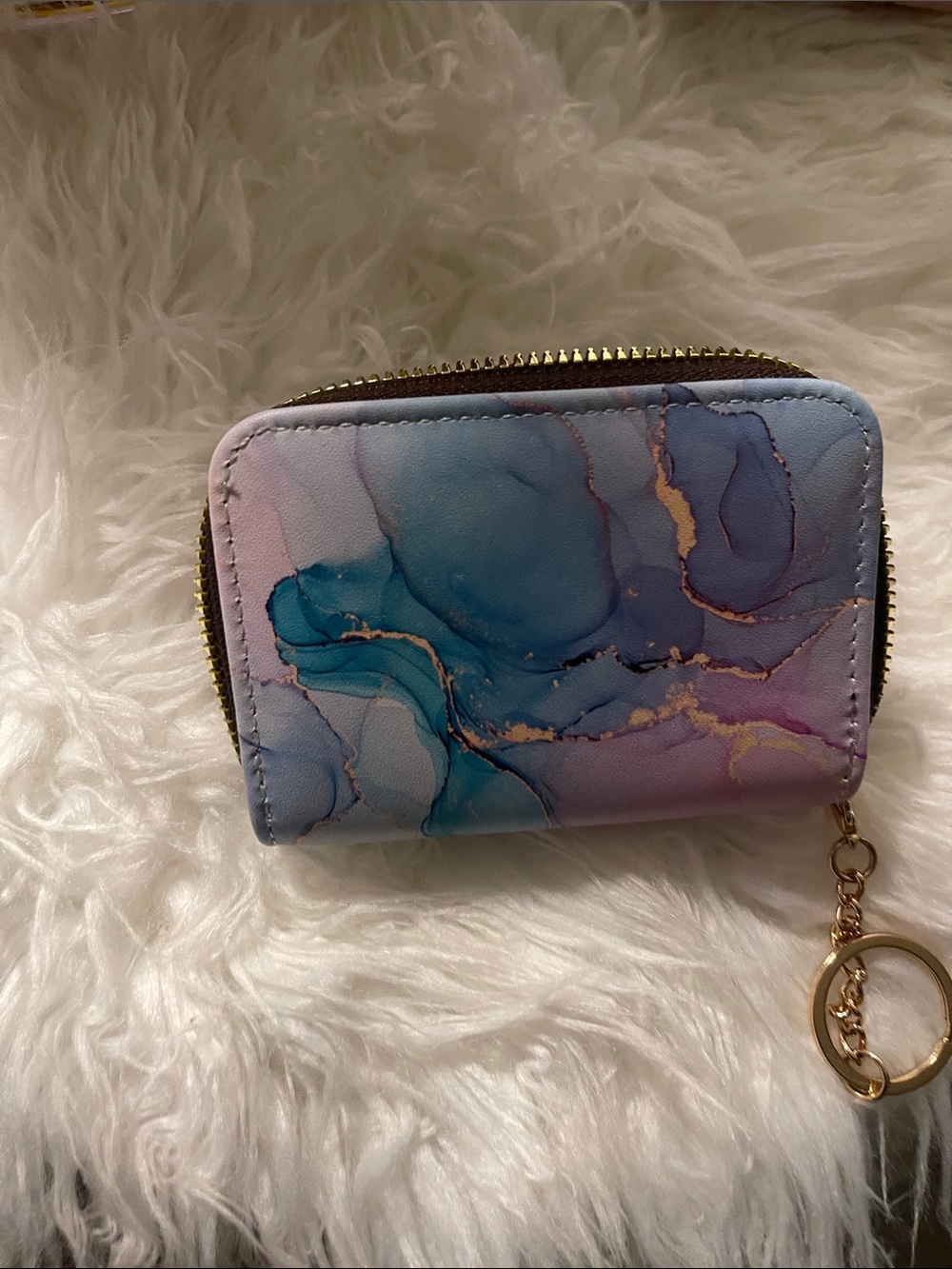 Marbled Zip Card Case Wallet in Blue and Purple